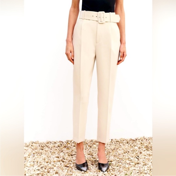 Zara Women’s High Waisted Trouser w/ Fabric Covered Belt. Small. Cream. EUC. - Picture 2 of 10